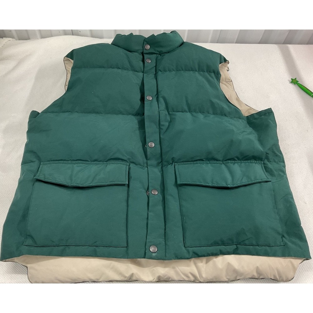 Vintage Woolrich Vest Mens X-Large Green Goose Down Jacket Full‎ Zip Button Snap
